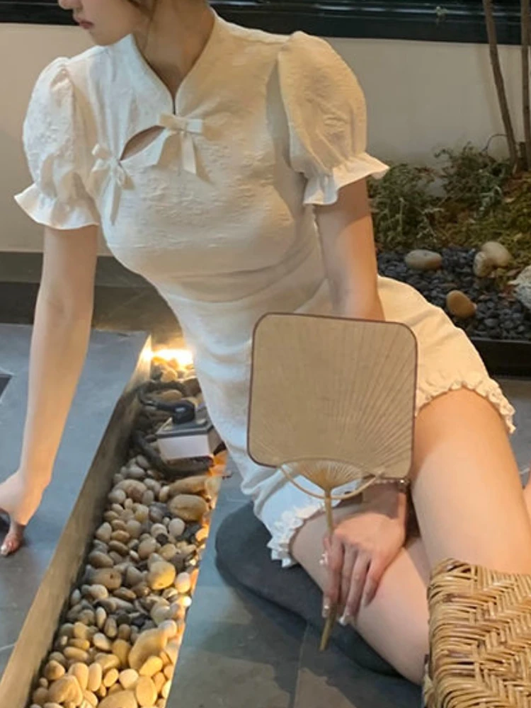 

Sweet Lolita Girl Improved Cheongsam Japanese Geisha Niche Design Buttocks Dress Harajuku Gentle Woman Bow Slim Chic Y2K Dress