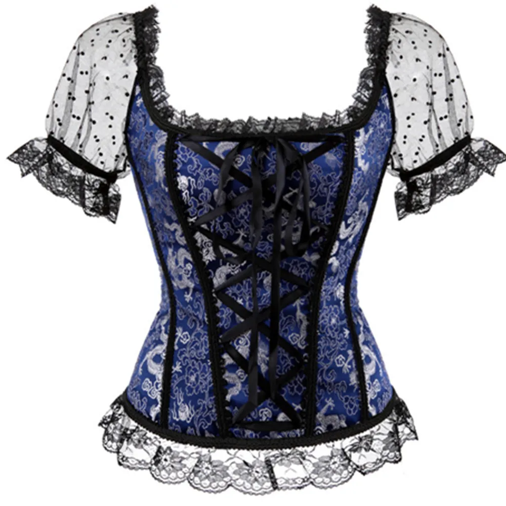 

Satin Lace overlay Sexy Bride Corsets Bustiers Gothic Lace up Retro Overbust Corset Shoulder Straps Body Shapewear Corselet
