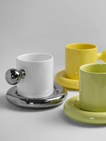 cute ceramic coffee mug with saucer macaron round handle breakfast milk water cup home drinkware