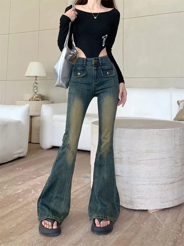 Женские эластичные широкие джинсы с высокой талией женские винтажные облегающие