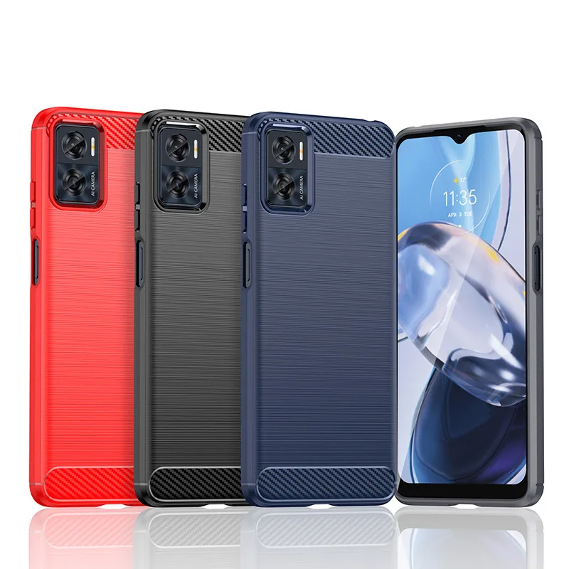 For Motorola Moto E22 Case Moto E22 Cover 6.5 Inch Carbon Fiber Shockproof Silicone Bumper For Moto E22 E22i E20 E30 E32 E32s