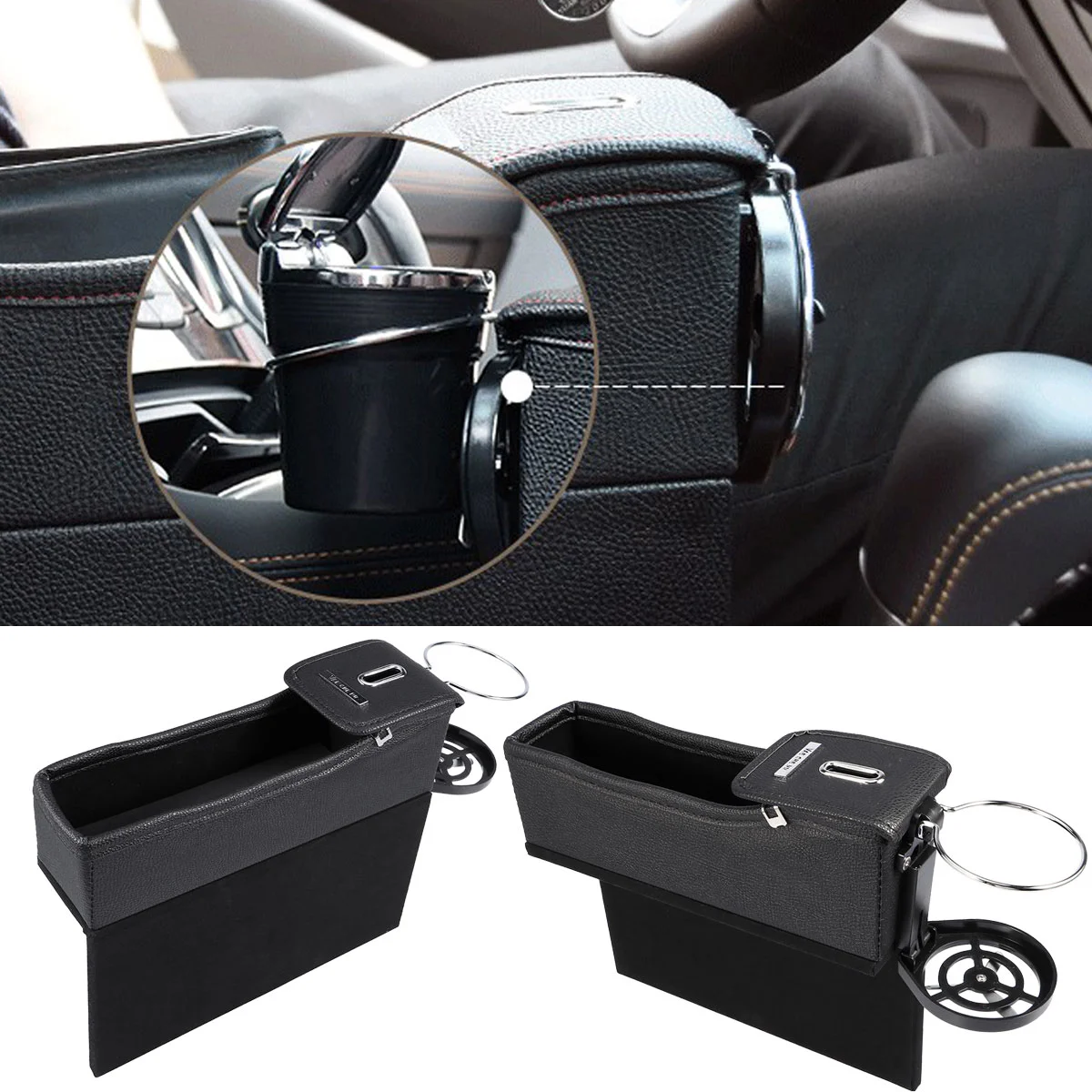 

Side Storage Console Side Organizer with Foldable Cup Holder Slot Gap Storage Boxes - Driver (Black)