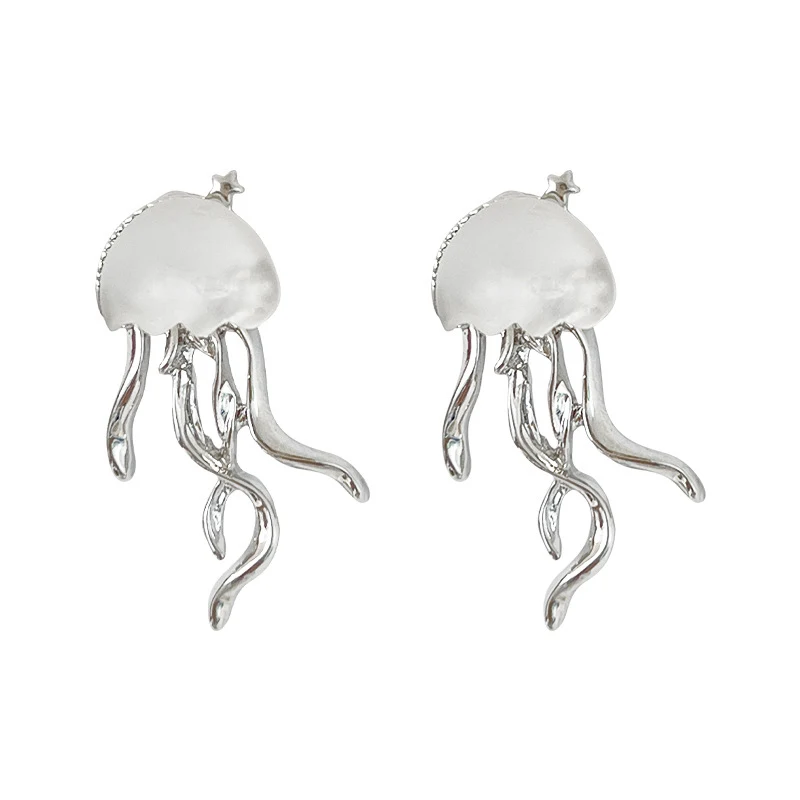 Jellyfish Scrub Matte Earrings Floating Deep Sea Crystal Fashion Creative Design Earrings for Women Girls Korean Ear Jewelry images - 6