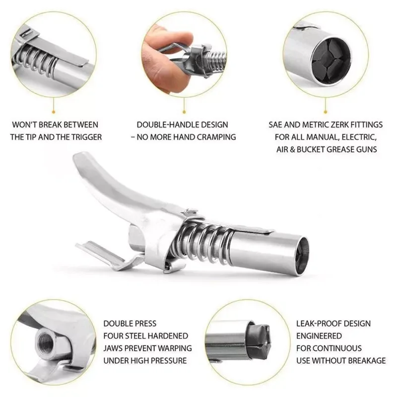 

Grease Coupler Grease Gun Adapter Ez-Pz Lube Quick Release Lock On Coupling End 1/8” High-pressure Oil Injection Nozzle