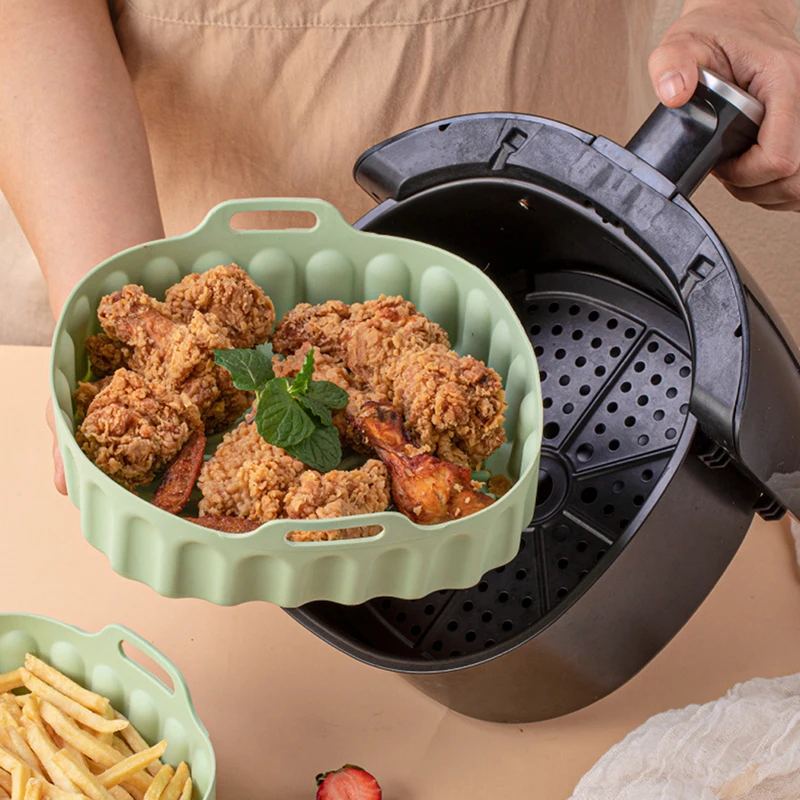 

Silicone Air Fryers Oven Baking Tray Round Replacement Grill Pan Airfryer Accessories Kitchen Fried Chicken Basket Mat Fryer Pot