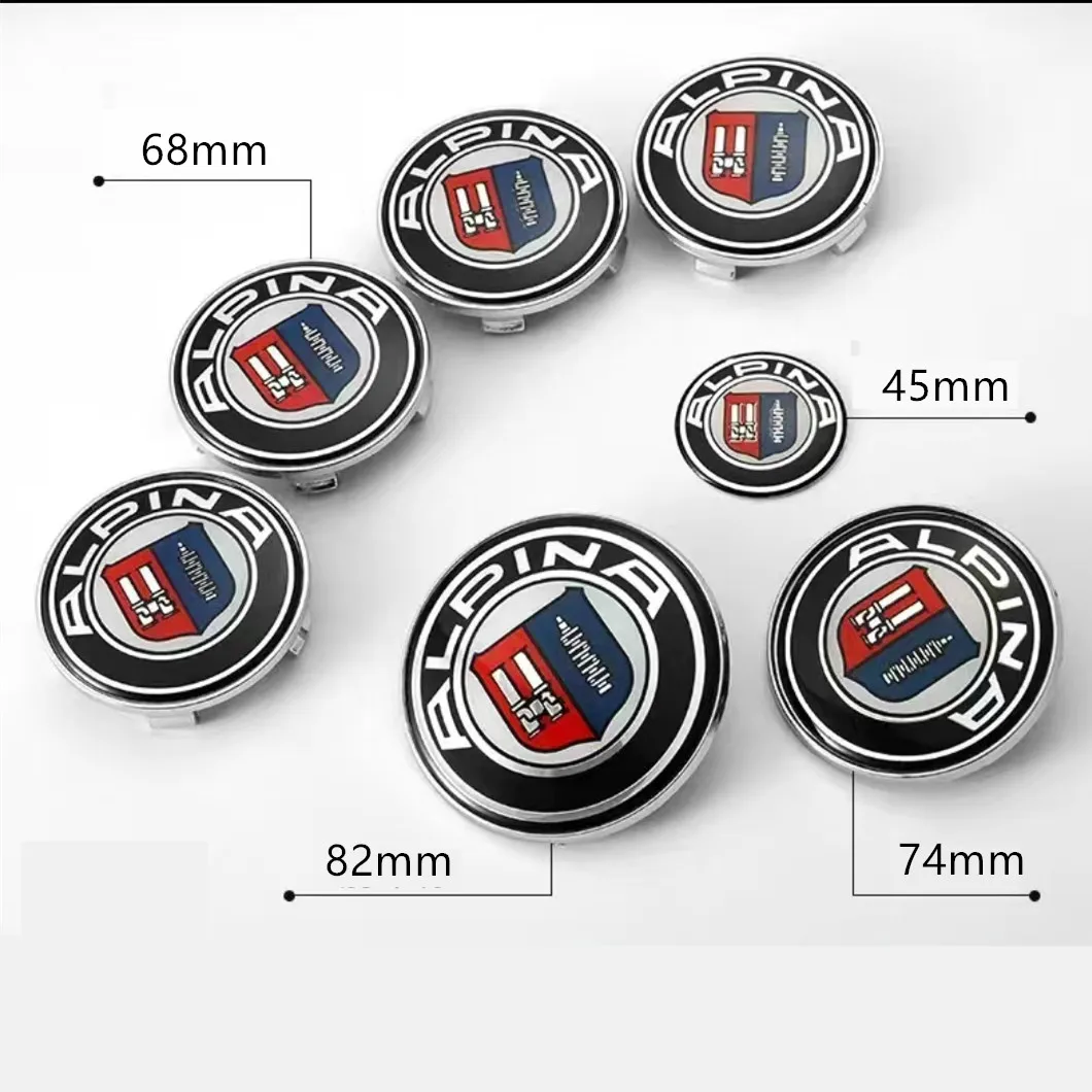 

1-7pcs ALPINA car Front Hood Emblem 82mm+Rear Badge 74mm+Hub Cente Cap Rims 68mm+steering Wheel sticker 45mm styling Accessories