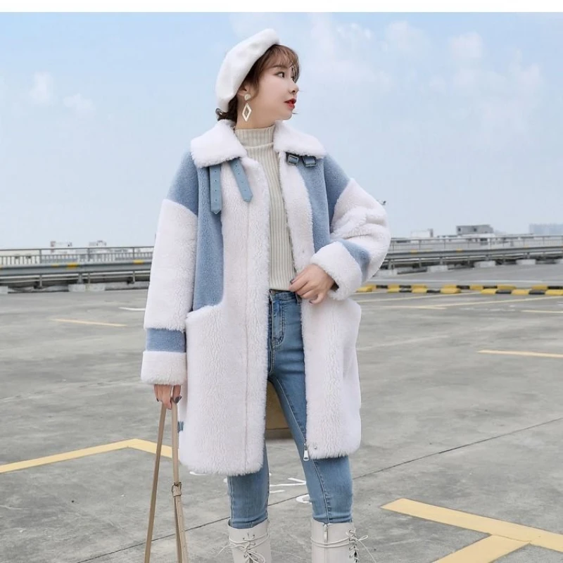 Autumn New Style Granular Sheep Shearing Coat Women's Coat Korean Loose Mid-length Female Imitation Lamb Wool Coat Jackets F1420