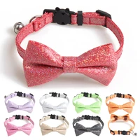 cute pet cat collar with bell bow gatos dog collier chain breakaway safety buckle for small puppy chihuahua pink fashion