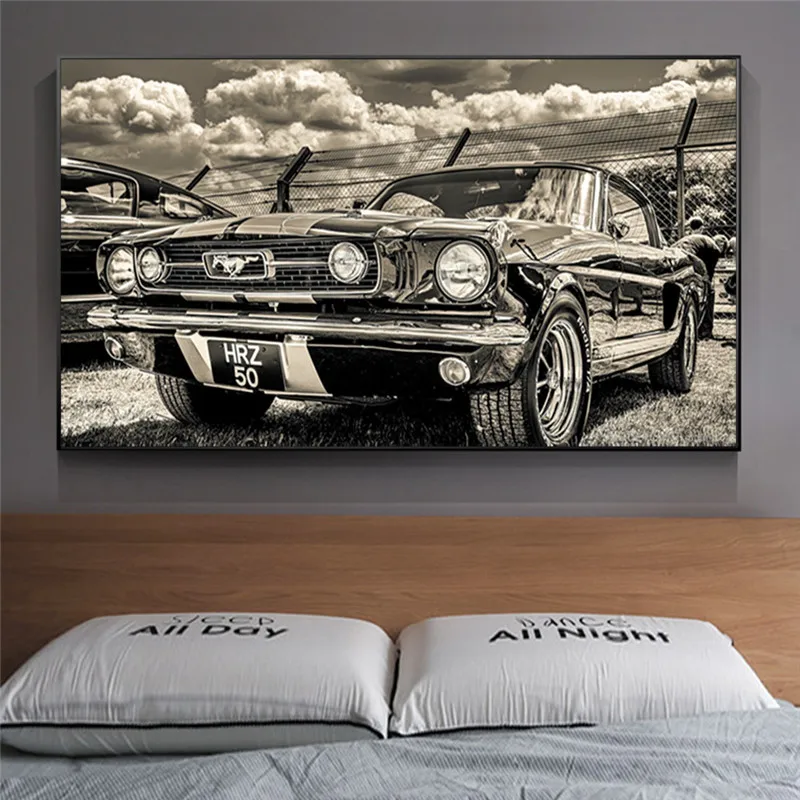 

Ford Mustang Classic Car Retro Wall Art Decor Picture on Posters and Prints Vintage Luxury Car Canvas Painting for Living Room