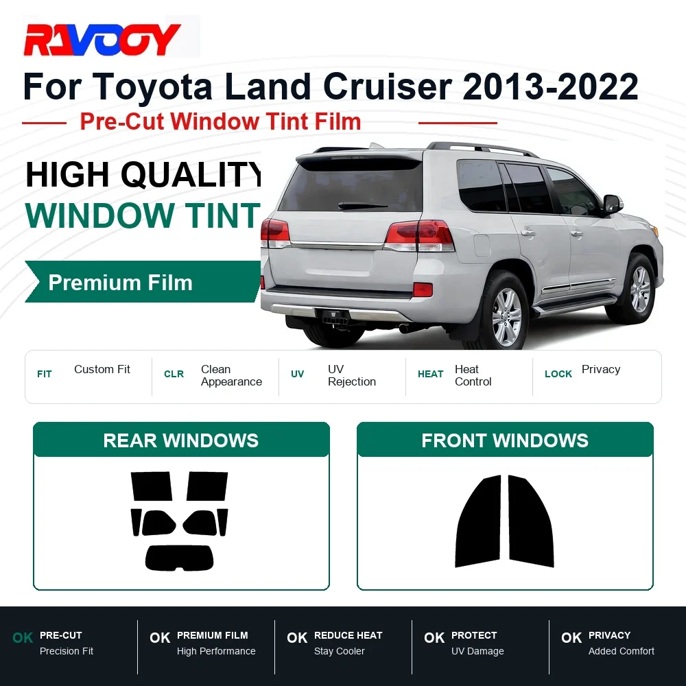 Фото Премиальная предварительно вырезанная тонировочная пленка для окон Toyota Land Cruiser 2013-2022 (передние и задние стекла) с защитой от УФ-излучения и теплоизоляцией, обеспечивающая конфиденциальность №1