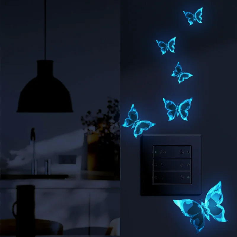 

Blue Luminous Butterfly Wall Stickers Living Room Bedroom for Home Decor Switch Decals Glow In The Dark Self Adhesive Wallpaper