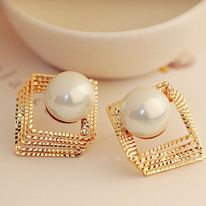 

Fashionable French 3D Geometric Pearl Earrings Women Girl Charms Aesthetic Piercing Luxury Vintage S925 Silver Needle Jewelry