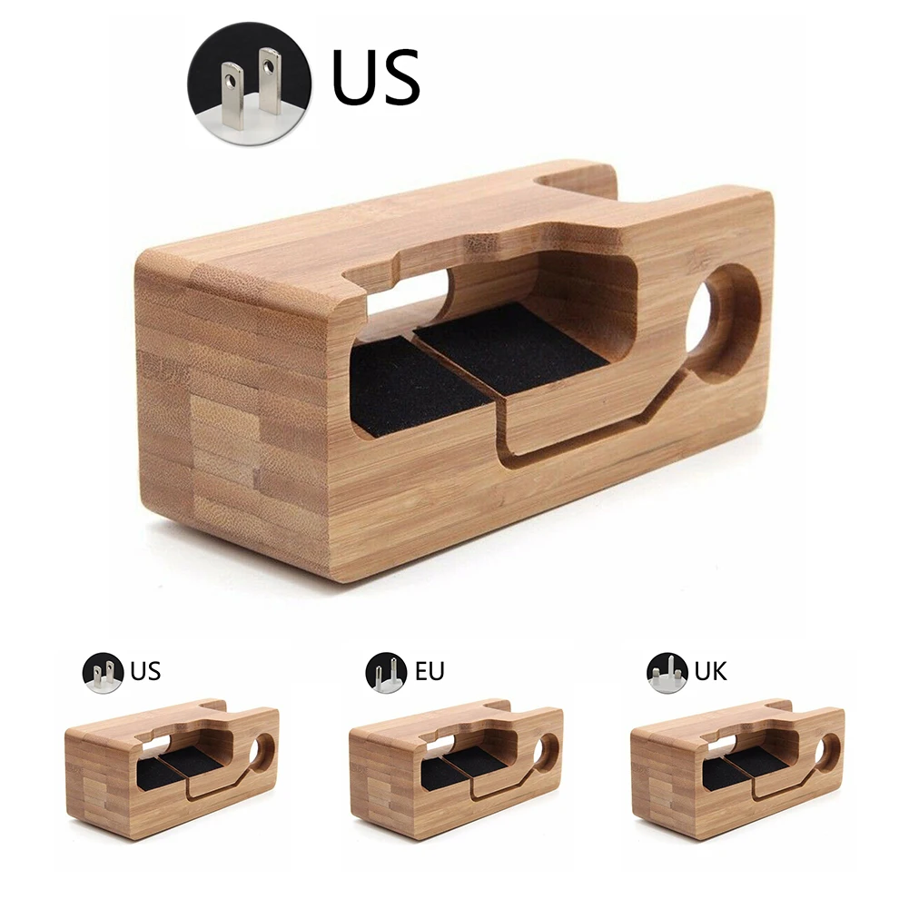 

2 In 1 Charging Dock DC 5V Desktop Bamboo Wood Home Office Phone Stand Multifunctional USB Mount Accessories Universal For Apple