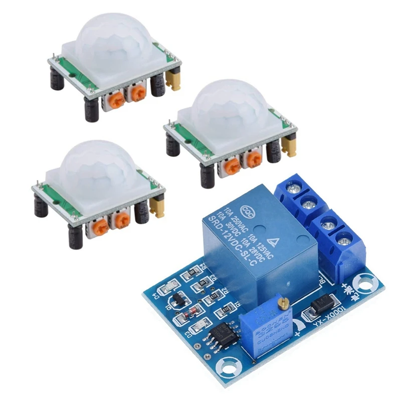 

3Pcs For HC-SR501 Infrared PIR Motion Sensor Detector Module & 1X YX-X0001 DC 12V Battery Undervoltage Management Module