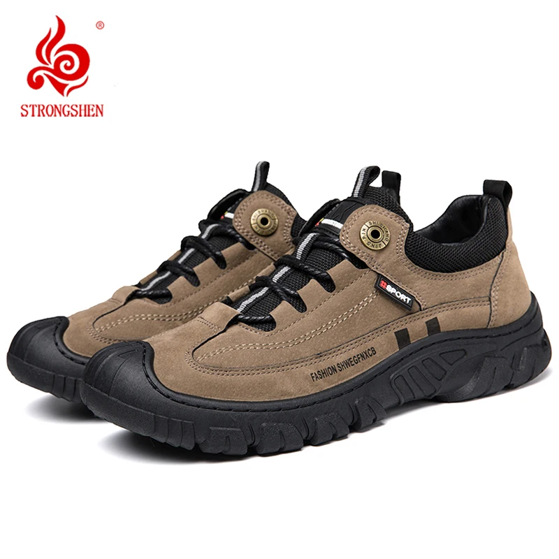 STRONGSHEN Men Casual Tactical Boots Leather Outdoor Hiking Shoes Breathable Sneakers Non-slip Mountain Shoes Men Hunting Boots