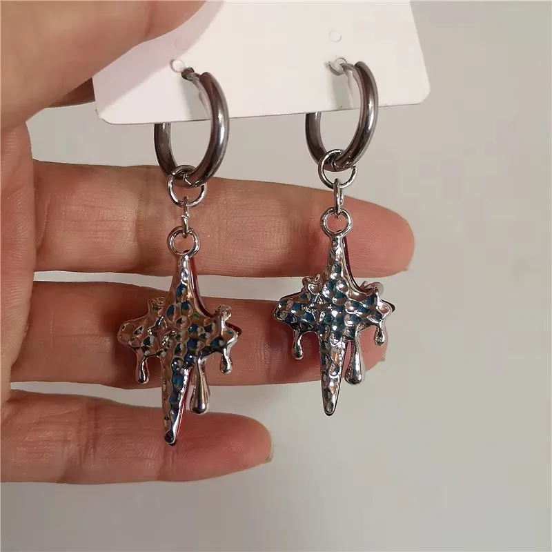 Серьги-кольца имixlot из нержавеющей стали с красной звездой и крестом