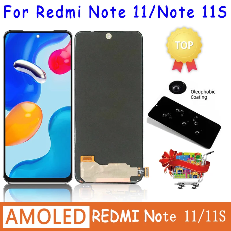 100% протестированный дисплей для Xiaomi Redmi Note 11 Note11 2201117TG, сенсорный экран, стекло, дигитайзер для Redmi Note 11S, ЖК-дисплей с рамкой