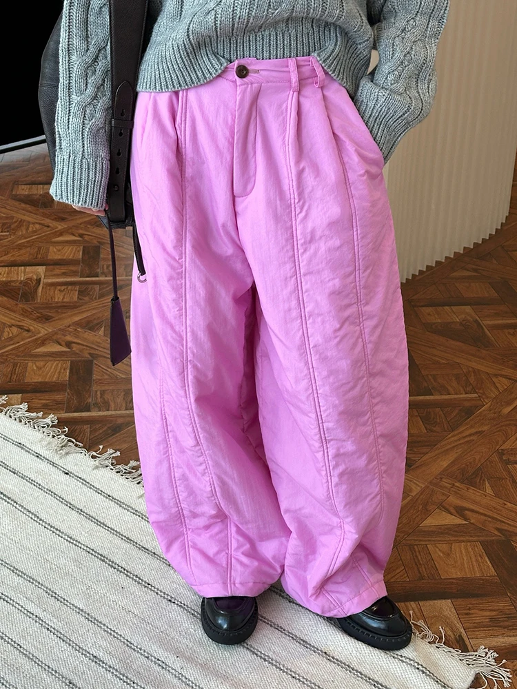 Женские хлопковые брюки LANMREM прямые широкие с высокой талией теплые одежда для