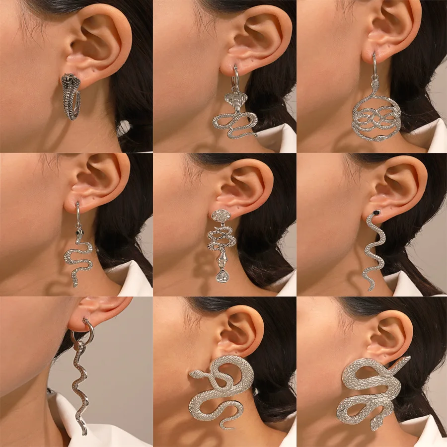 

European Snake Shape Pendant Drop Dangle Earrings for Women Serpentine Charms Huggie Earring Studs Ear Buckle Punk Jewelry Party