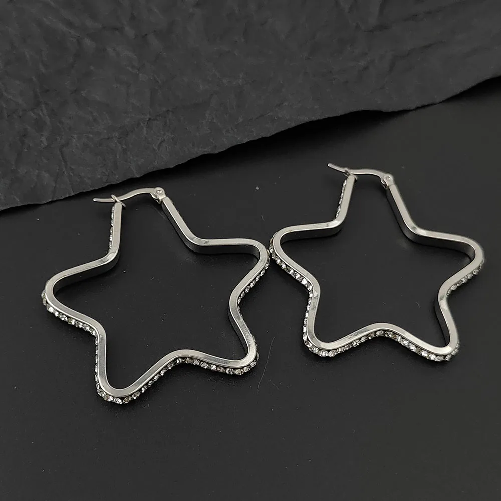 Универсальные серьги из нержавеющей стали с полыми пятиугольными звездами и