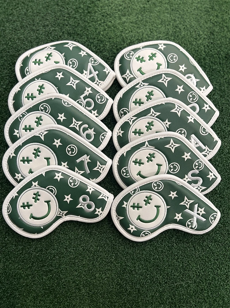 New Green Smil Face Golf Club Cover Iron Club Cover Head Cover Ball Club Protective Cover Hat Cover Iron Club Set Cover
