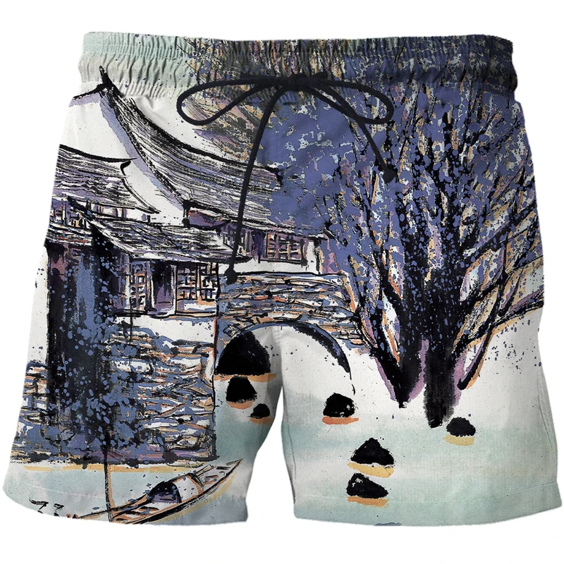 

Шорты пляжные мужские/женские с 3d-рисунком, Короткие штаны с графическим принтом китайских кистей, уличная одежда, 2023