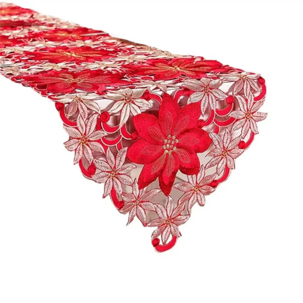 

Рождественская красная деревенская вышитая Цветочная настольная дорожка с двойной толщиной, украшения для обеденного стола, Рождественская настольная дорожка