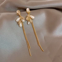 minar korean trendy shiny rhinestone opal long dangle earrings for women gold color alloy geometric tassel earring party jewelry