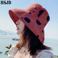 cotton sun hat dot bucket hats women summer sunscreen panama fisherman cap wide brim foldable anti uv beach caps female bonnet