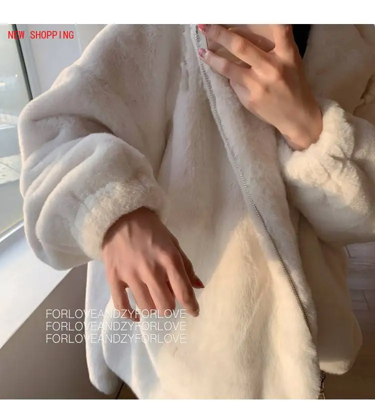 2023 Fashion Women Faux Fur Coat White Winter Casual Warm Hooded Slim Long Sleeve Soft Fox Fur Jacket Casaco Feminino Streetwear