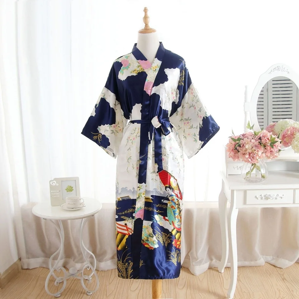 

Bzel female bathrobe long satin, female large kimono piece