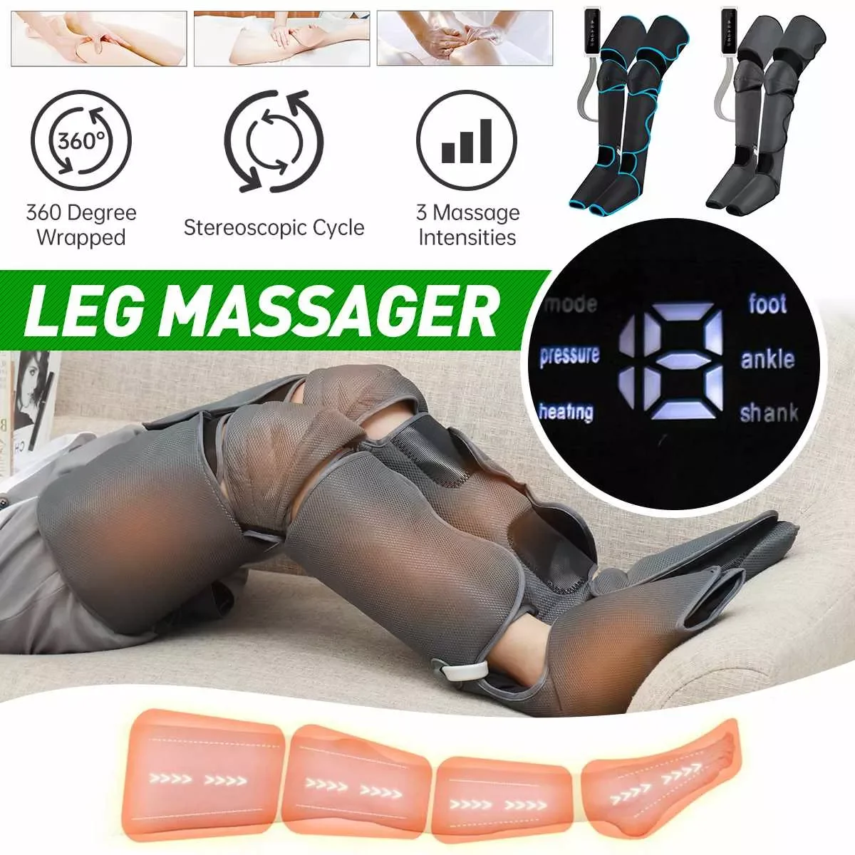 

Air Compression Leg Foot Massager Lymphatic Massage Machines Blood Circulation Body Relax Pain Relief Machine LED Controller