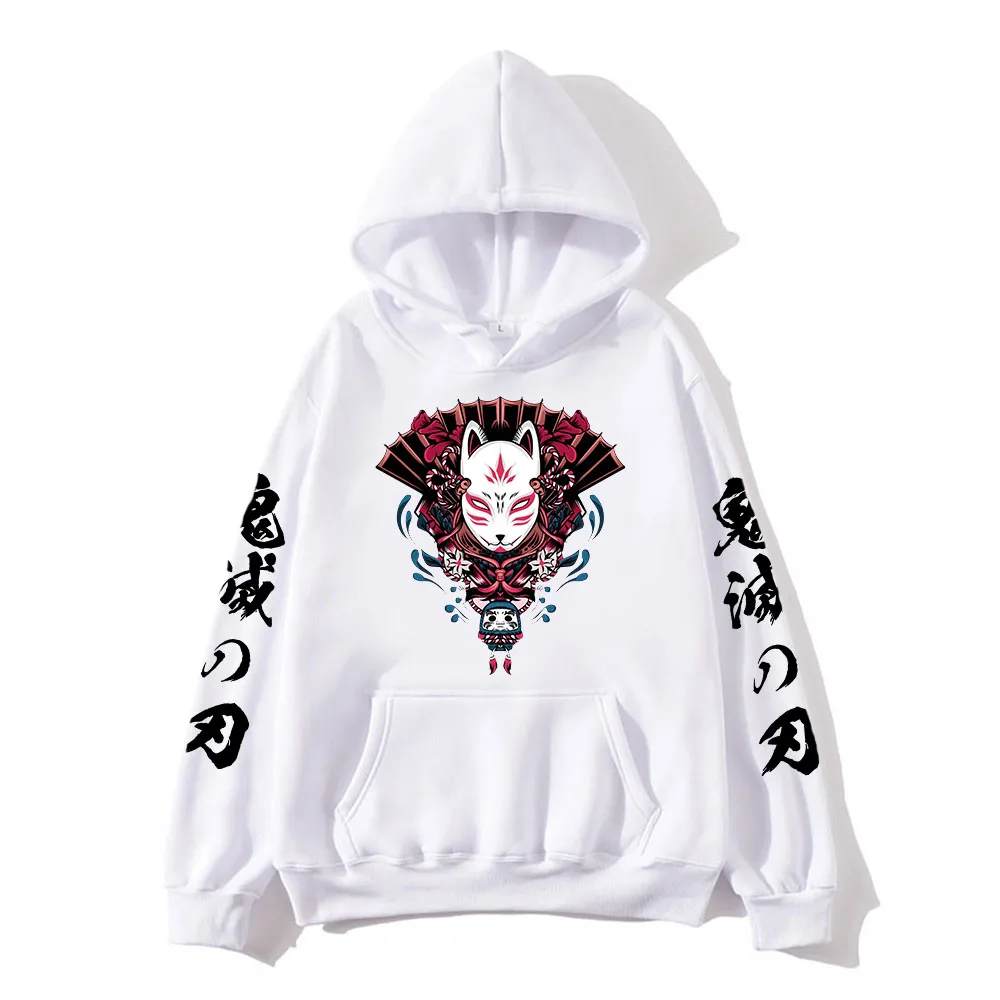 

Anime Demon Slayer Kitsune Fox Mask Hoodie Pullovers Oversized Sweatshirts Euro Size Japan Streetwear 2022 Spring New Style Tops