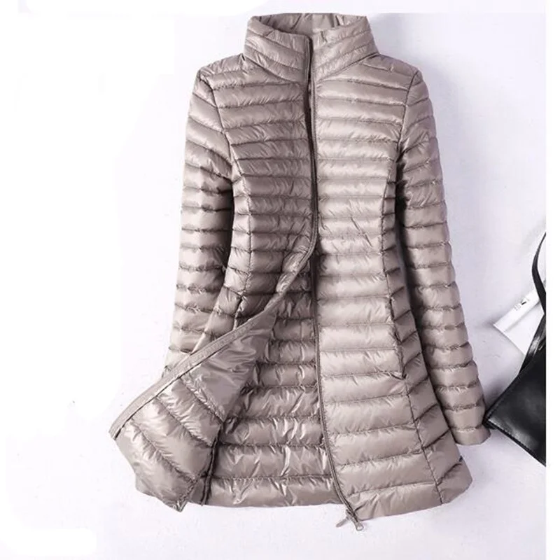 

Winter Plus Size 4XL Womens Down Jackets Ultra Light Duck Down Coat Long Puffer Jacket Slim Black Parkas ED037