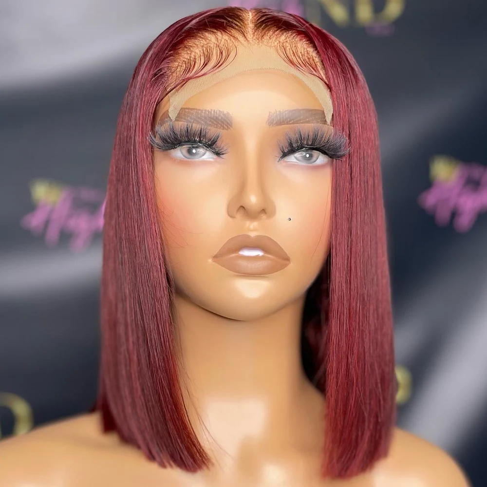 99J Burgundy Human Hair Wigs Brazilian Straight Bob Transparent T Part Lace Wigs For Black Women Wig On Sale Cheap Lace Wigs