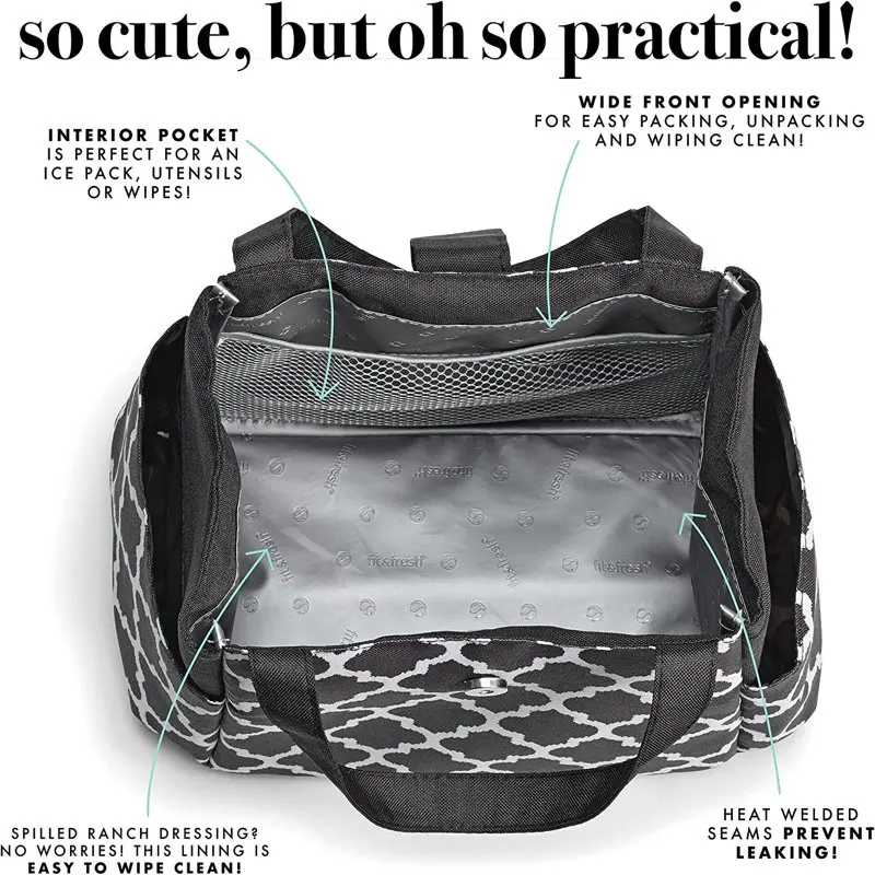 

Adorable Insulated Designer Lunch Bag Kit with Fresh Selects Container Set, Colorful Patterned Water Bottle and Various Accessor