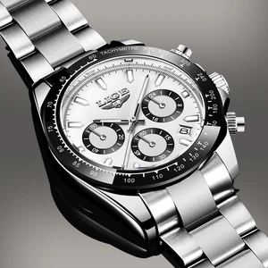 LIGE Watch Man Brand Luxury Waterproof Men Watches Panda Dial Chronograph Stainless Steel Wristwatch
