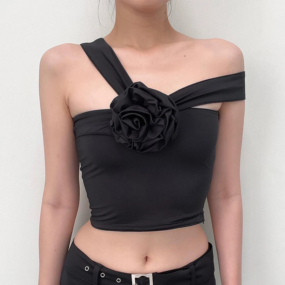 

Womens Sexy Crop Top Flower Halter Summer Slim Fit Strapless Backless Sleeveless Y2K Sexy Tank Tops Clothes Casual Streetwear
