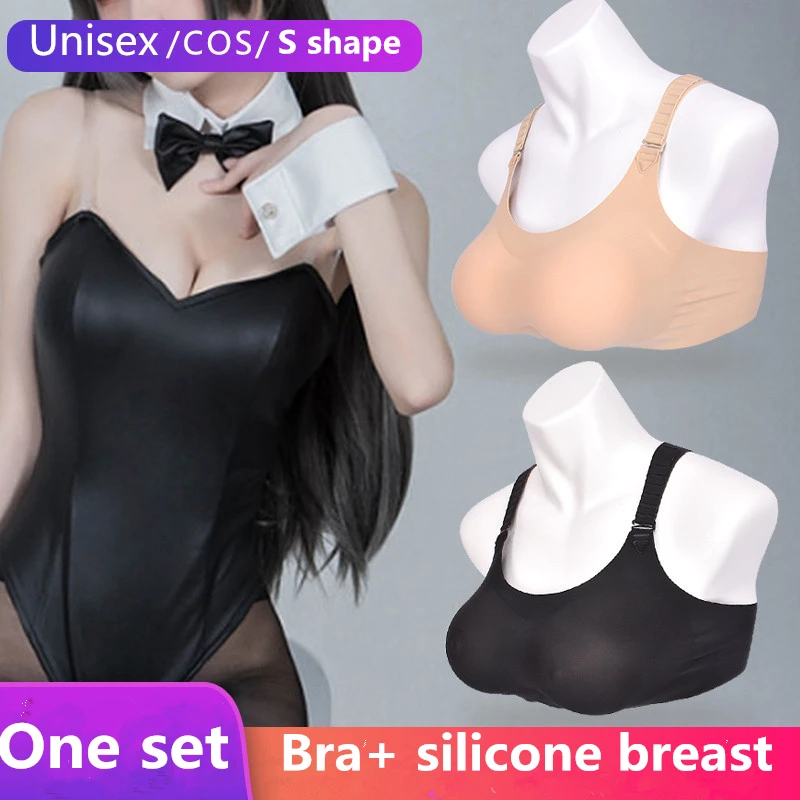 

Один комплект, бюстгальтер и поддельная силиконовая грудь для увеличения груди, косплей, перекрестные груди, фальшивые силиконовые груди с бюстгальтером для косплея
