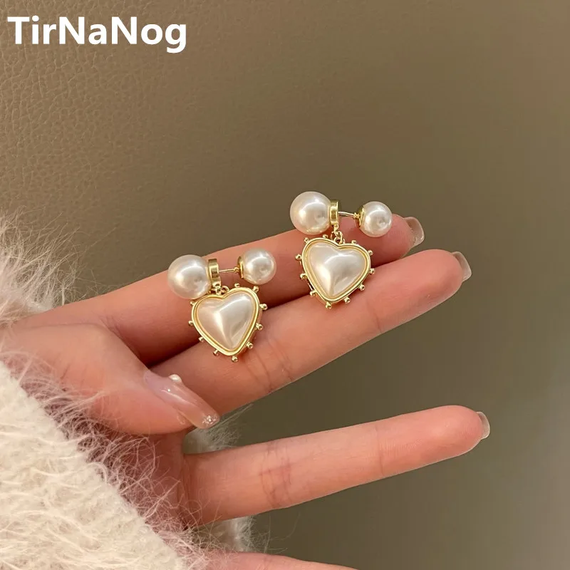 

2022 New South Korea Baroque Imitation Pearl Earrings Contracted Classic Elegant Luxury Unusual Geometry Heart-shaped Earrings