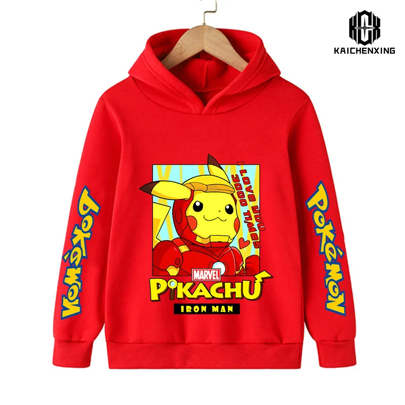 

Cute Pokemon Kids Baby Boy Hoodies Anime Pikachu Cartoon Boys Girls Sweatshirts Spring and AutumnThin Coats Children's Hooded