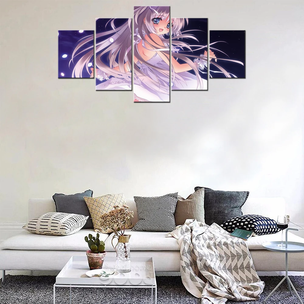 

Cartoon Cute Girl Anime 5 Pieces Canvas Framed Unframed Art Wall Decor Poster Multiple Panels Home Living Room Decor Painting
