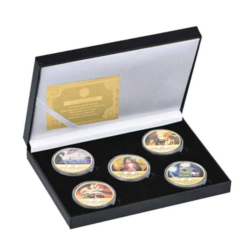 

New Naruto Metal Commemorative Coins Cartoon Anime Kakashi Uzumaki Uchiha Gold Coin Children Toys Gifts