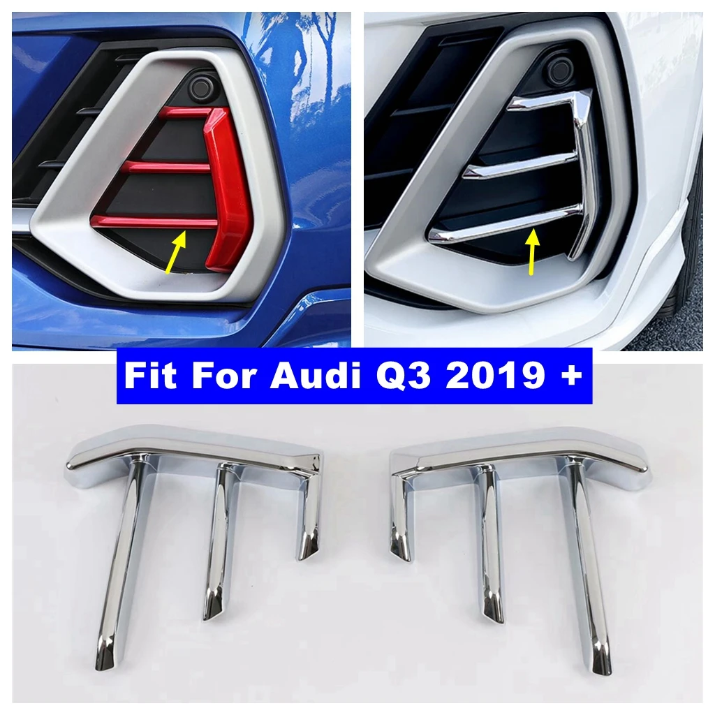 

Car Front Bumper Fog Lights Foglight Lamps Grille Decor Cover Trim Fit For Audi Q3 2019 - 2022 Red / Chrome Exterior Accessories