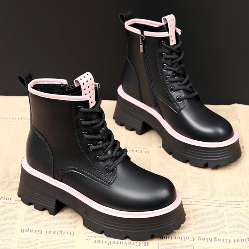 Thick Soled Boots Women's 2023 New Winter Plush British Short Boots Spring and Autumn Single Boots Fashion Boots