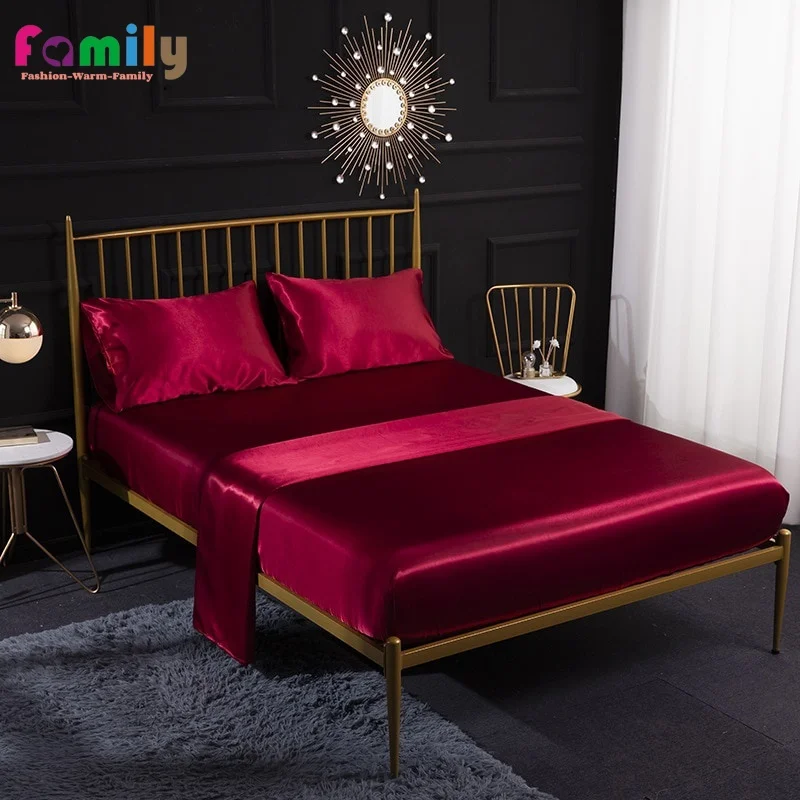 

Elastic Fitted Sheet Bed Sheets Satin Silk Home Mattress Cover Full Twin Queen King Size 180x200 150x200cm No Pillowcase