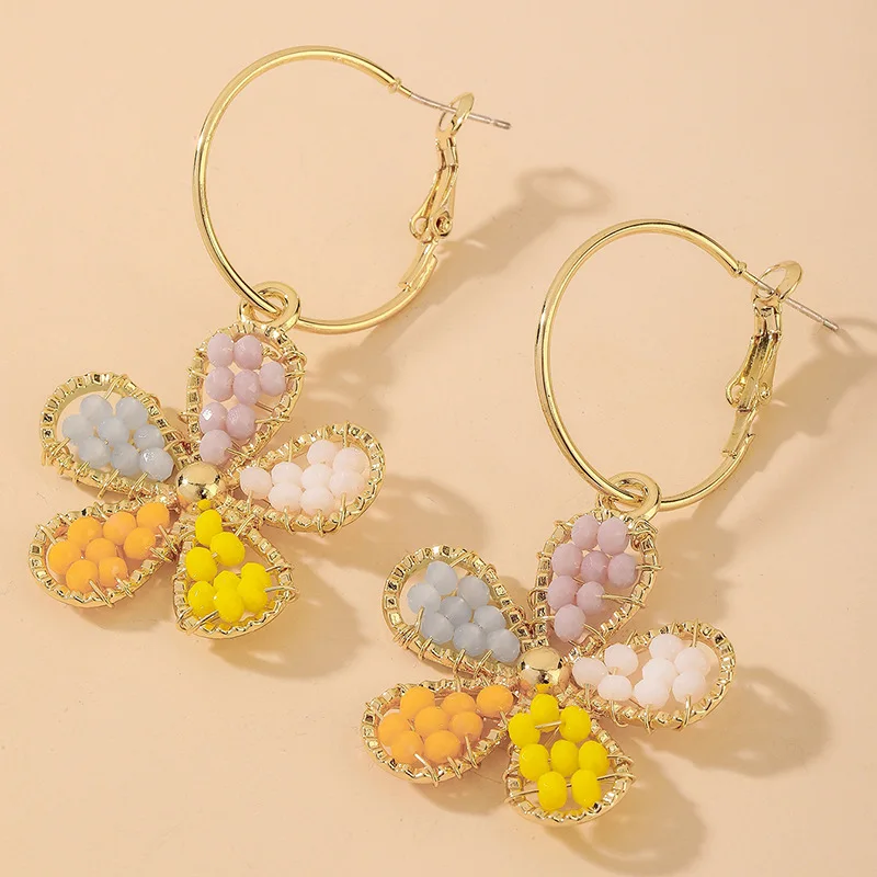 

Fashion Trendy Colorful Drop Hoop Flower Earrings for Women 2022 Luxury Wedding Gift Fine Jewelry