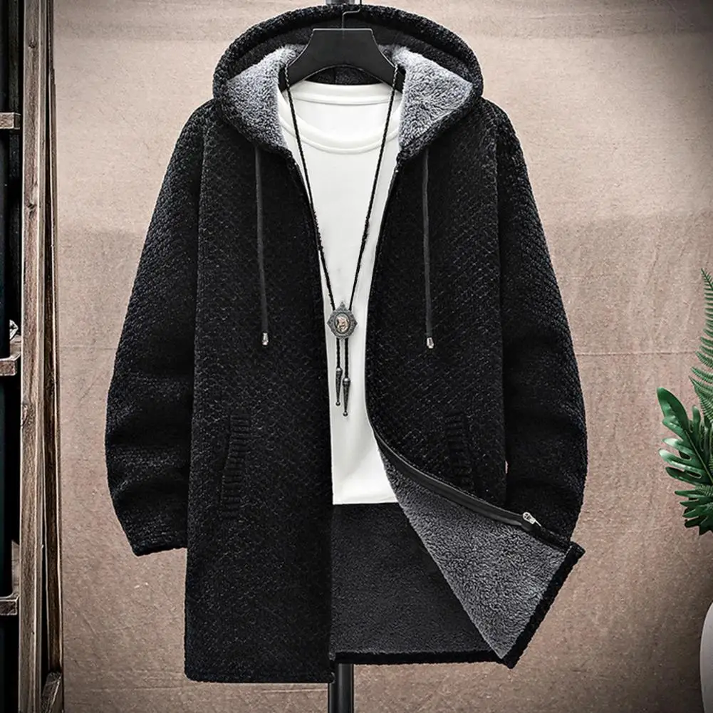 

Модный мужской свитер, мужская Трикотажная куртка на молнии, однотонное Мужское пальто средней длины, уличная одежда