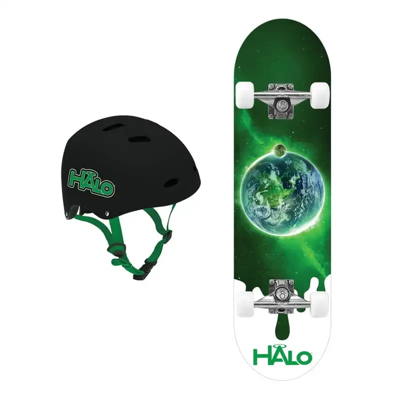 

Combo - Green Terra - 1 Skateboard with Double Kick-Tail Deck and 60mm Wheels + 1 Skateboarding Helmet with Adjustable Sizing -