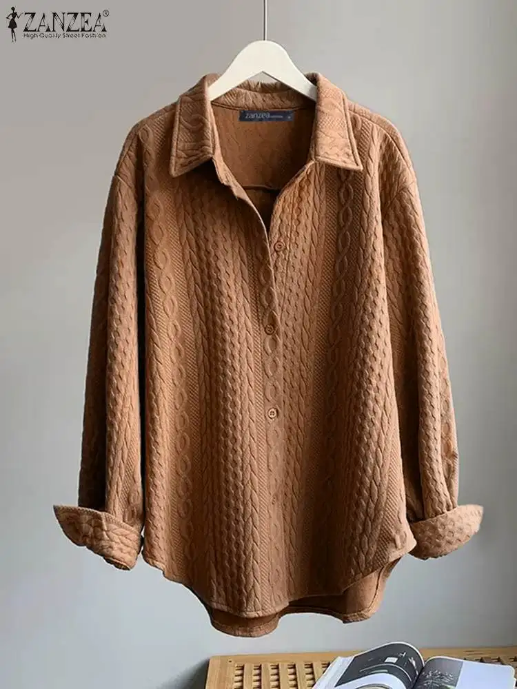 

Осень 2022, Женские однотонные рубашки ZANZEA с длинным рукавом, элегантные топы для свиданий, туника, модная офисная женская блузка, женские блу...